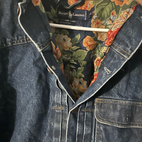 Ralph Lauren Blue Denim Jacket with Brown Collar - Picture 2 of 9